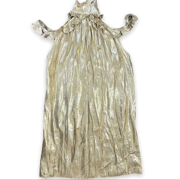 NWT Rachel Zoe Metallic Gold Ruffle High Neck Mini Dress sz 0 - Picture 3 of 12